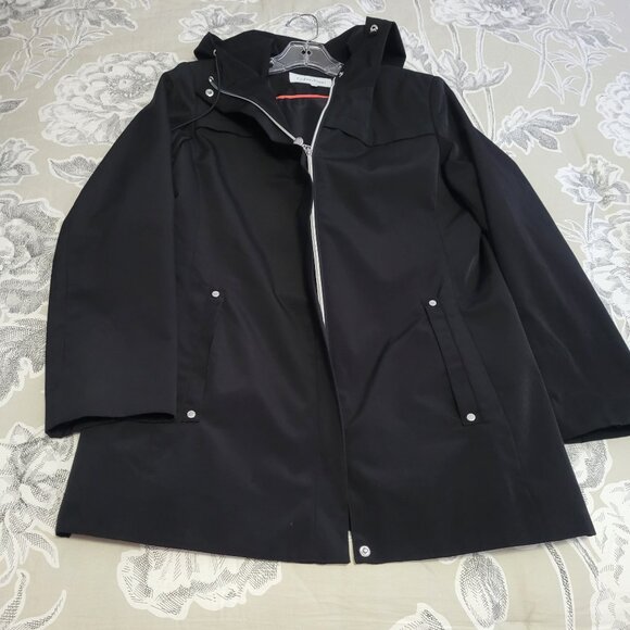 Calvin Klein Black Lightweight Zip Front Hooded Raincoat Size Small EUC - Picture 1 of 9